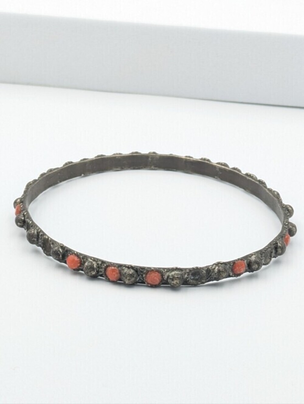 Vintage silver coral metalwork navajo native bangle bracelet READ